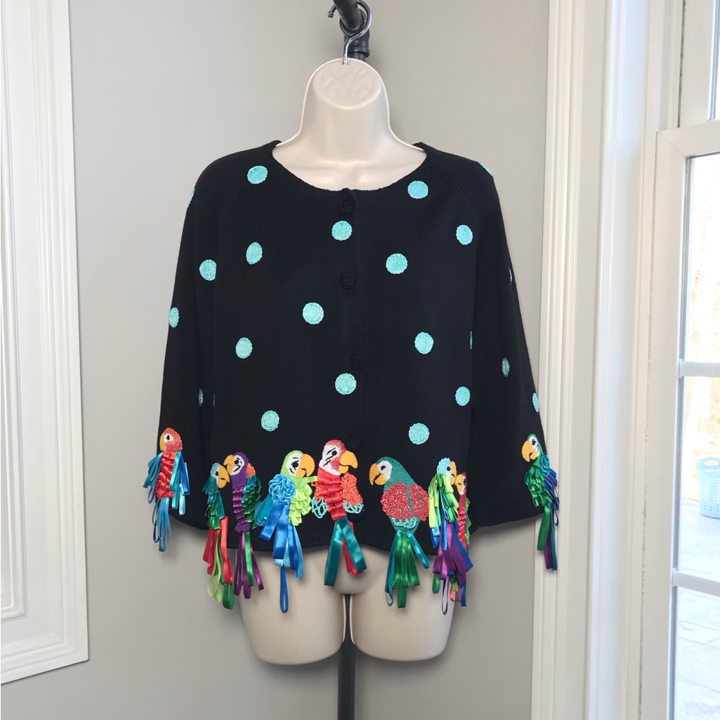 Vintage Michael Simon Parrots Cardigan Sweater ~ Women’s Large Euc